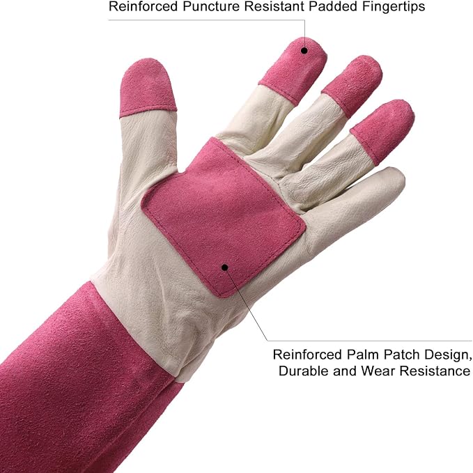 HLDD HANDLANDY Long Gardening Gloves for Women Men - Leather Rose Pruning Gloves Thorn Proof - Breathable Working Glove