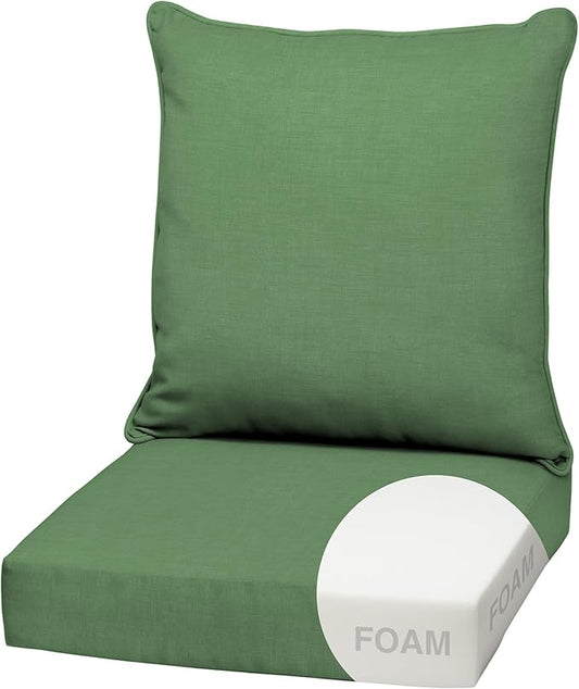 Arden Outdoor Foam Deep Seat Cushion Set, 22 in x 24 in, Weather-Proof, Rain-Proof, Fade Resistant Patio Cushion, Bottom and Back Cushion for Chair, Sofa, and Couch Bright Moss Green Leala