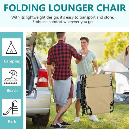 Sun Tanning Chair with Face Hole, Heavy Duty Adjustable 5-Position Folding Laying Out Chairs for Tanning, Beach Lounge Chairs for Adults for Outdoor Sunbathing Patio Pool Lawn (Deep Beige)
