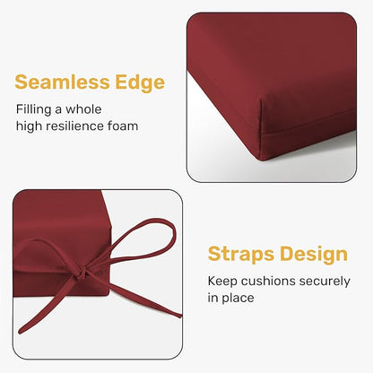 UNIKOME Outdoor Chair Cushions Pack of 4, Water Resistant Patio Cushions with Ties, High Density Sponge Filling Square Corner Seat Cushions for Outdoor Furniture, 18.5"*16"*3", Wine