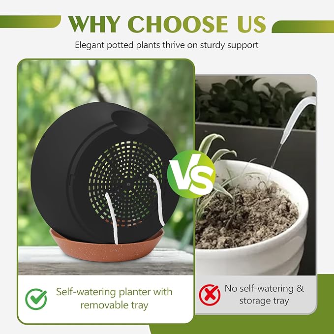 GARDIFE Hanging Planters for Indoor Outdoor Plants, 2 Pack Self Watering Hanging Pot with Drainage Holes & Removable Tray (Black, 10 inch)