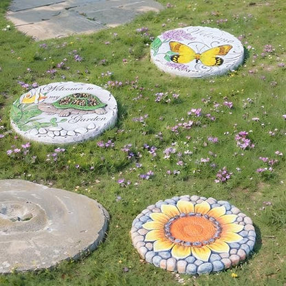 Sunflower Stepping Stones Outdoor Garden - Garden Stepping Stones Pavers for Outside Walkway Garden Stones Garden Stepping Stones Outdoor Decorative Stone for Garden 10 * 10 * 0.75 Inch
