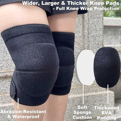 Knee pads for Men, Women Knee Pad for Gardening Kneeling Work, Flooring Kneepads with Soft Thick Foam Cushion for Weeding, Cleaning, Mechanic Knee Protector with Adjustable Strap, Black L (1 Pair)