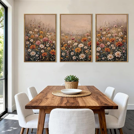 IARTTOP Extra Large Wildflower Framed Wall Art 24x36 Inch Set of 3 Vintage Botanical Art Prints Calming Nature Floral Landscape Wall Decor for Living Room Dining room Bedroom