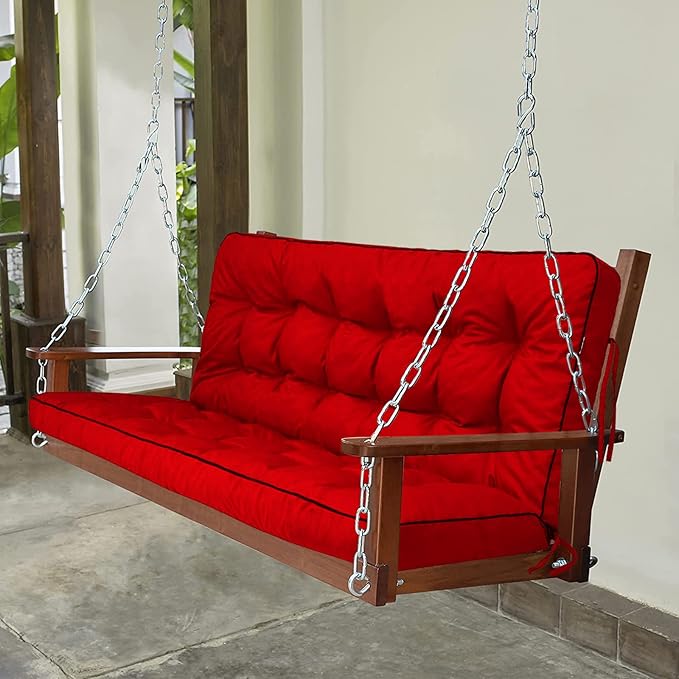 Swing Replacement Seat Cushions, 2-3 Seater Bench Cushions for Outdoor Furnitur with Backrest, Garden Recliner Seat Cushions Waterproof Sofa Pads (Red, 63x40in)