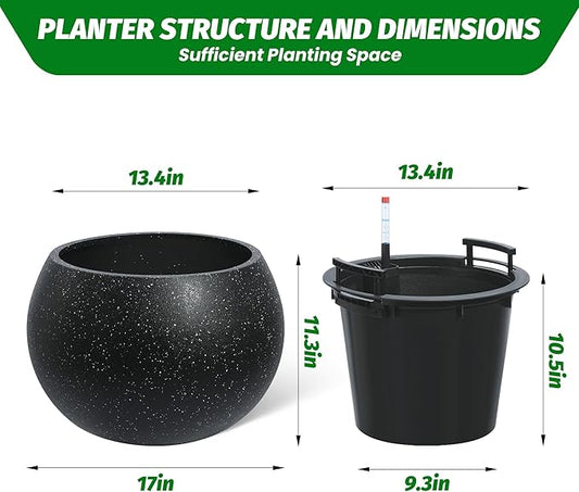 11.3 H x 13.4 " Dia Round Self Watering Pots, Self Watering Pots for Indoor Plants, Plant Pots with Built-in Drainage and Water Level Monitor, for Patio, Porch, Living Room, or Home Office - White Dot