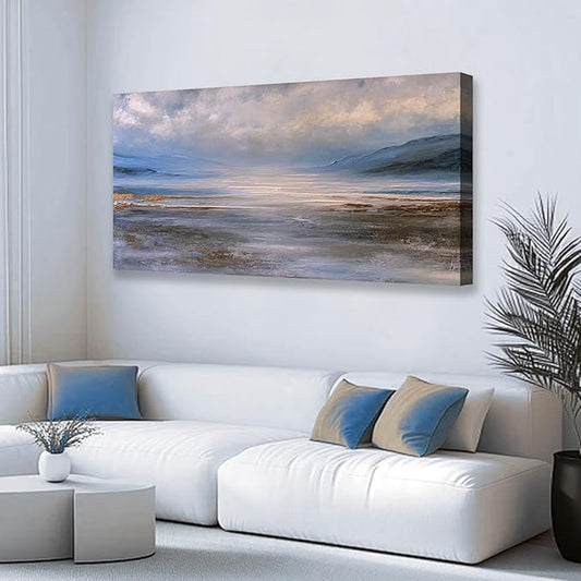 JLXART Ocean Wall Art Watercolor Seascape Painting Landscape Pictures Wall Decor 24X48inch Abstract Beach Wave Poster for Livingroom Bedroom