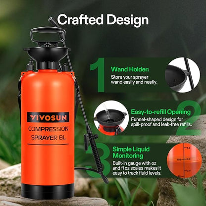 VIVOSUN Pump Sprayer 2 Gallon, Pressurized Lawn & Garden Water Spray Bottle with Adjustable Shoulder Strap, Pressure Relief Valve, for Spraying Plants, Garden Watering and Cleaning