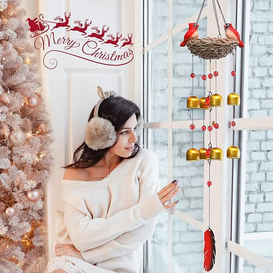 Taman Wind Chime for Outside - 27.5" Cardinals Wind Bell for Outdoor Decorative Mobile Memorial Sympathy Xmas Gift for Home, Outdoor, Yard, Patio,Garden Christmas Decor