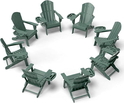 Adirondack Chair Set of 8, HDPE Folding Adirondack Chair with Multifunctional Cup Holder, Weather Resistant Fire Pit Chair for porches, patios, poolsides, Decks.