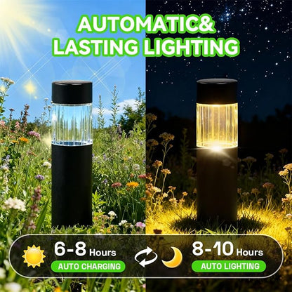 Solar Pathway Lights Outdoor 4 Pack, Stainless Steel Solar Garden Lights, Bright 35LM Warm White LED, Auto On/Off IP65 Waterproof Path Lights for Yard, Lawn, Walkway, Patio, Driveway