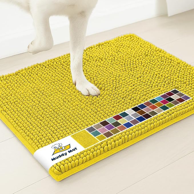 Muddy Mat® | Super Water Absorbent Door Mat Indoor, Microfiber Quick Dry Chenille Entryway Rug,Slip Resistant Front Door Mat,Indoor Mats for Entryway,Machine Washable Pet Rug, Lemon Yellow 22" x 36"