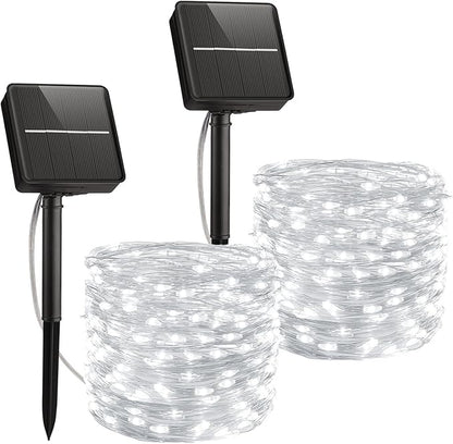 Minetom Solar String Lights, 2 Packs Total 66Ft 200 LED Solar Fairy Lights, Waterproof Solar Lights for Outside Patio Yard Tree Wedding Christmas, Pure White