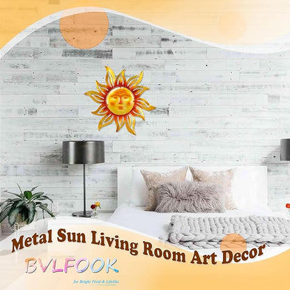 Metal Sun Outdoor Wall Art Decor Large 19 Inch, Hanging for Valentine Patio Garden Fence Deck Yard Pool Wall Sculpture Decoration for Living Room Bedroom Colorful Unique