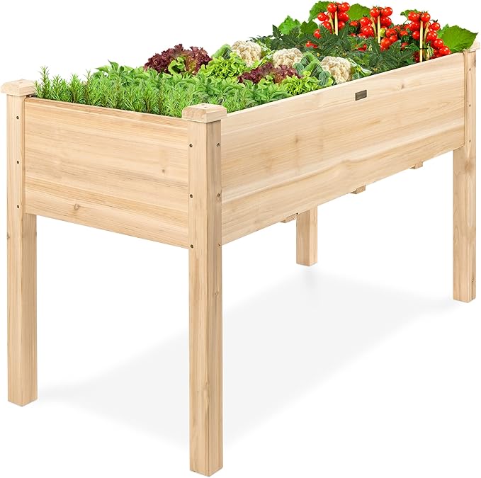 Best Choice Products 48 x 24 x 30 Inches Raised Garden Bed, Elevated Wood Planter Box Stand for Backyard, Patio, Balcony with Bed Liner, 200 Pound Capacity - Natural