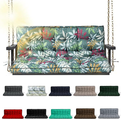 Porch Swing Cushion Three Seat, Waterproof Swing Cushions Replacement with Backrest, Outdoor Garden Furniture Patio 4" Thickened Cushions with Ties (Green Flowers, 40 x 63in)
