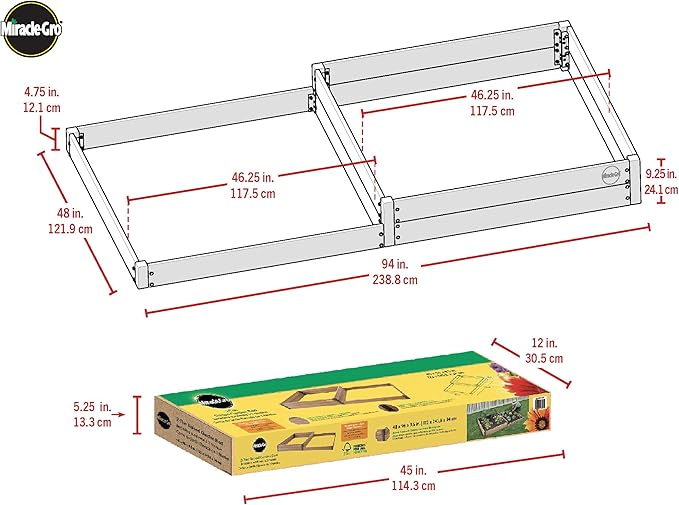 Miracle-GRO 4 x 8 Ft. 2-Tier Wooden Raised Garden Bed, 19.2 Cu. Ft. Above Ground Garden with Powder-Coated Metal Brackets for Decks and Yards