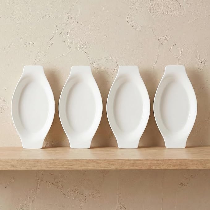 5 x 8 Inch Ceramic Oval Au Gratin Baking Dishes 12 OZ, Set of 4 Banana Split Bowls, for 1 or 2 Person Servings, Bakeware with Handle(10.3 IN) for Kitchen and Home, Oven & Microwave Safe