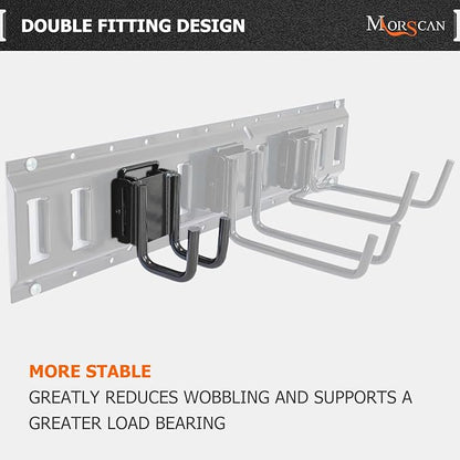 4-Pack E-Track Double Fitting J-Hooks, 2" Wide & 2" Deep Stable E Track Double J Hooks with Dual Fittings, Heavy Duty Shovel Hanger for Trailers, Trucks, Garden Tools Organizers Storage