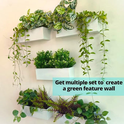 LaLaGreen Wall Planter (3 Pack, 12 Inch) Wall Hanging Plant Holders White, Large Long Rectangular Metal Wall Mounted Flower Pots, Window Sill Planters Box Fence Railings Garden Floating Shelve Outdoor
