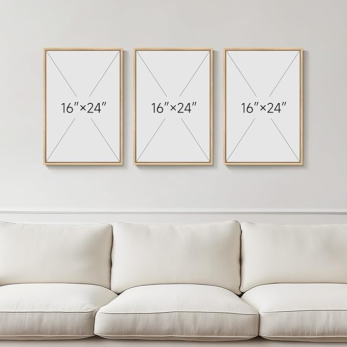 Framed Sage Green Abstract Landscape Wall Art for Bedroom, 3 Piece Modern Canvas Prints Paintings Artwork for Walls, Minimalist Nature Pictures for Living Room Dining Room Hallway Wall Decor 16x24 In