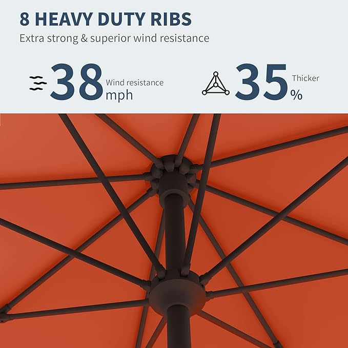 PatioKingdom 10FT Patio Umbrella with Push Button Tilt and Crank, Outdoor Market Umbrella with 8 Fiberglass Ribs, UV Protection Table Umbrella for Pool,Backyard,Garden,Deck(Orange, 10FT)