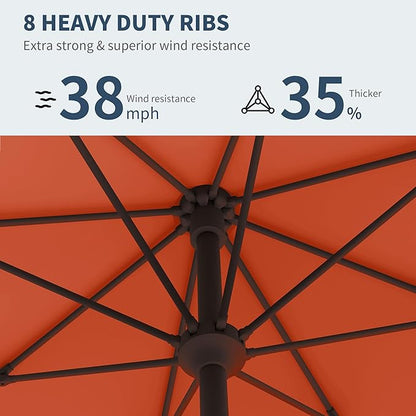 PatioKingdom 10FT Patio Umbrella with Push Button Tilt and Crank, Outdoor Market Umbrella with 8 Fiberglass Ribs, UV Protection Table Umbrella for Pool,Backyard,Garden,Deck(Orange, 10FT)