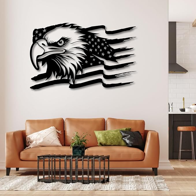 American Eagle Metal Wall Art - US Large Eagle Wall Sign - Patriotic Independence Day Gift, 41x26inches / 105x66cm, Style 1