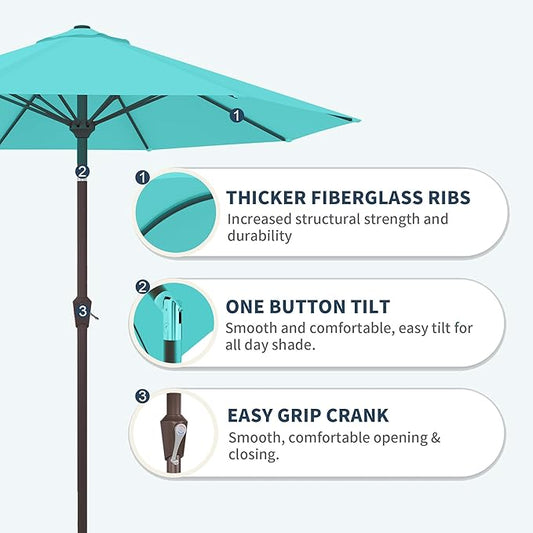 PatioKingdom 10FT Patio Umbrella with Push Button Tilt and Crank, Outdoor Market Umbrella with 8 Fiberglass Ribs, UV Protection Table Umbrella for Pool,Backyard,Garden,Deck(Peacock Blue, 10FT)