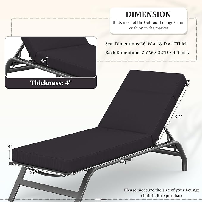 Chaise Lounge Cushions Outdoor, 80" L X 26" W X 4" D Lounge Chair Cushions for Outdoor Furniture, High-Density Foam Outdoor Chaise Cushion-Waterproof Fade-Resistant ThickPatio lounge chair cushion