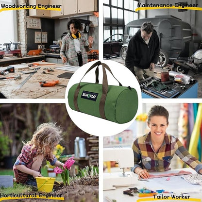 12 Inch Small Tool Bags for Men, Wide Mouth Zipper Tool Storage Bag, Large Capacity Canvas Tool Tote Bag, Multi-Function Tool bag for Storage Wrenches, Screwdrivers, Repair Tools (Green)