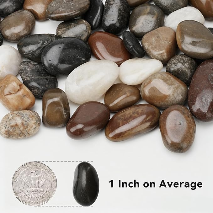 Onlyfire 10lb Polished Pebbles, 1" Natural Decorative Mixed Color River Rocks Aquarium Gravel Stones for Landscaping, Indoor Plants, Vase, Succulent, Fish Tank