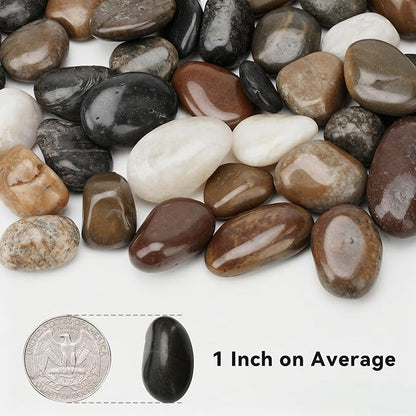Onlyfire 10lb Polished Pebbles, 1" Natural Decorative Mixed Color River Rocks Aquarium Gravel Stones for Landscaping, Indoor Plants, Vase, Succulent, Fish Tank