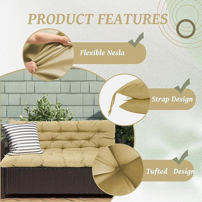 2/3 Seater Swing Replacement Cushion, Waterproof Porch Swing Cushions with Backrest, Thickened Bench Cushions for Outdoor Furniture, for Outdoor Patio Swing (Beige, 71 * 40in)