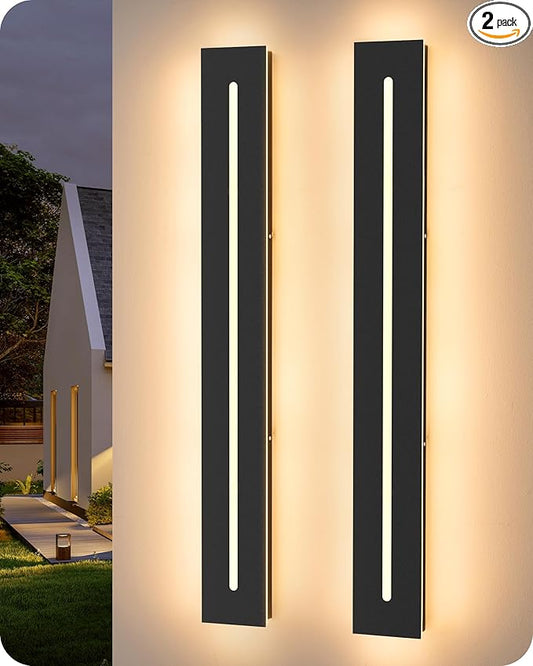 EDISHINE Upgraded 2 Pack 39.4" Led Outdoor Wall Light, Linear Modern Exterior Lighting Fixtures, Adjustable Brightness & Color Temperature, IP65 Waterproof, Long Exterior Wall Sconce for Garage, Door