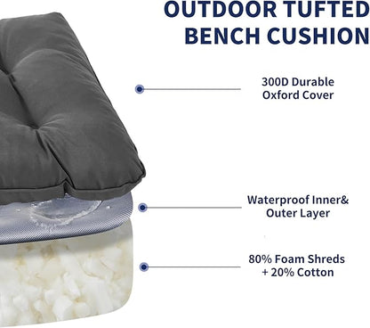 IPYNBAP Outdoor Bench Cushion, 59x18x5 Inch, Waterproof Bench Cushion for Outdoor/Indoor Furniture, Tufted Patio Bench Seat Cushion, Fade Resistant Outdoor Cushions for Porch Swing Couch, Dark Grey