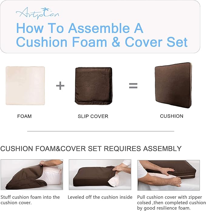 ARTPLAN Outdoor Deep Seating Cushions with Backrest Set, All-Weather Waterproof Patio Sofa Cushions for Sectionals, High-Resilience Foam Garden Furniture Cushion Cover,Brown