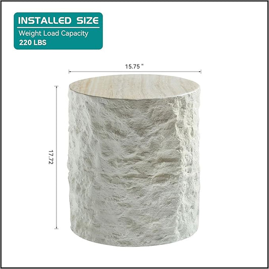 kevinplus Round Side Table End Table for Living Room, Modern Contemporary Faux Stone Style Fiberglass Material, No Assembly (Beige, ø15.7'' x 17.7'')