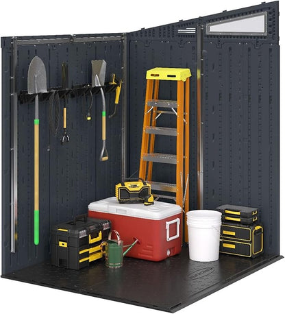 Suncast 4 Pack Long Handle Tool Organizer, Resin Wall Mount Storage Rack with Interlocking Hook System for Garage or Closet, 4.5” x 25” x 5.25”, Black