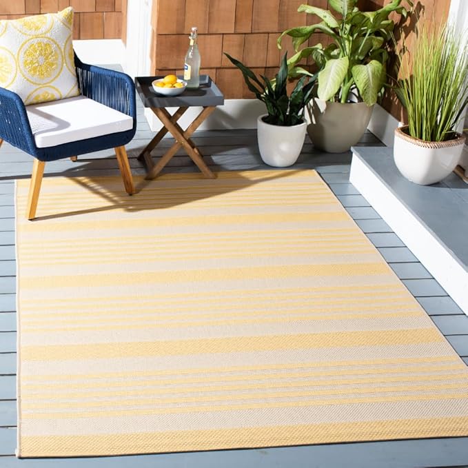 SAFAVIEH Washable Rug Outdoor Courtyard Collection - 5'3" x 7'7", Gold & Beige, Non-Shedding & Easy Cleaning, Ideal for Patio, Backyard, Mudroom (CY6062-306)