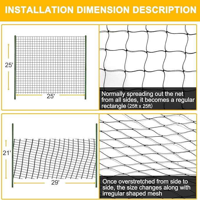 BSTPCOO Bird Net 25'x25' with 2.4" Square Mesh Bird Netting for Chicken Coop Roof, Poultry Netting Heavy Duty Nylon for Garden, Chicken Netting Fruit Tree Netting, Hawk Netting for Chicken Run