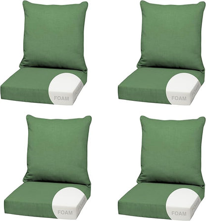 Arden Outdoor Foam Deep Seat Cushion (4-Pack), 22x24, Premium High-Density Foam, Never Flattens, Weather-Proof for Patio Chair Sofa Couch, Bright Moss Green Leala