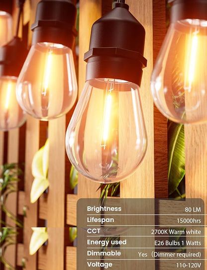 Svater Outdoor Led String Lights 75 FT, Patio Lights for Outside with 26pcs S14 Shatterproof Bulbs, IP65 Waterproof Commercial Grade Market Light, 1 Watt E26 Dimmable 2700K Warm White