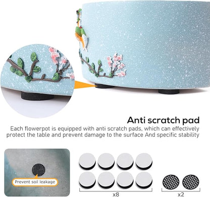 2pcs Patio Umbrella Planter Around Umbrella Planter Blue Weatherproof with Drainage Holes Half-Circle Planter Pots with Umbrella Rod Hole for Terrace Tables