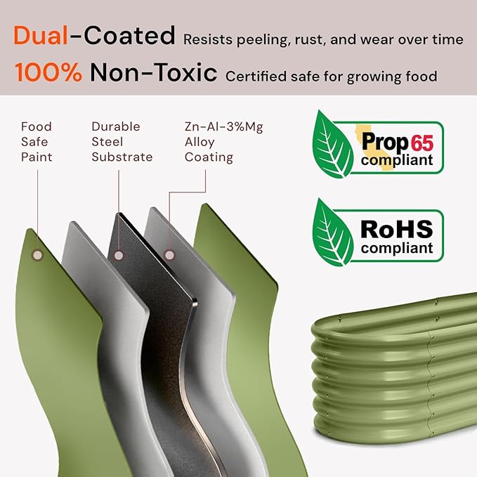2-Pack 8x2x1.5 ft Galvanized Raised Garden Bed, 18" Tall Planter for Outdoor Plants, Metal Raised Flower Bed for Herb Fruit Vegetable, Garden Planter Outside Backyard & Patio - Moss Green