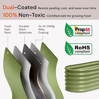 2-Pack 8x2x1.5 ft Galvanized Raised Garden Bed, 18" Tall Planter for Outdoor Plants, Metal Raised Flower Bed for Herb Fruit Vegetable, Garden Planter Outside Backyard & Patio - Moss Green