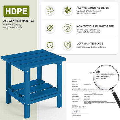 Set 2 Adirondack Outdoor Side Table, 2-Tier Small Patio End Table, Weather Resistant HDPE Outdoor End Tables for Garden, Lawn, Pool, Beach, Porch, Deck, Backyard - Square, Dark Blue