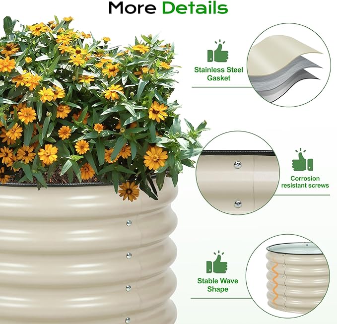 Aoodor 2 Pack 17" Tall 24" Metal Raised Garden Bed, Outdoor Planter Box and Raised Garden Kit for Vegetables, Flowers, and Herbs, Beige