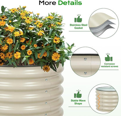 Aoodor 2 Pack 17" Tall 24" Metal Raised Garden Bed, Outdoor Planter Box and Raised Garden Kit for Vegetables, Flowers, and Herbs, Beige