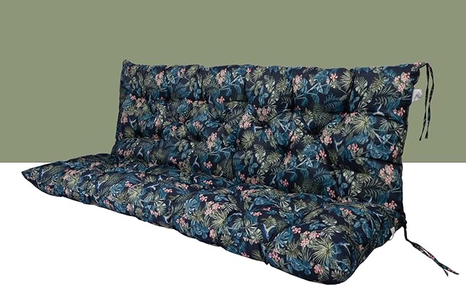 Outdoor Swing Cushions 3 Seater Waterproof, Replacement Bench Cushions for Outdoor Patio Furniture with Backrest, Porch Swing Cushion with Ties for Lawn and Garden (Hummingbird, 40x71in)
